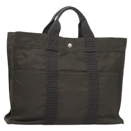 HERMES Her Line MM Hand Bag Canvas Gray Auth 129004