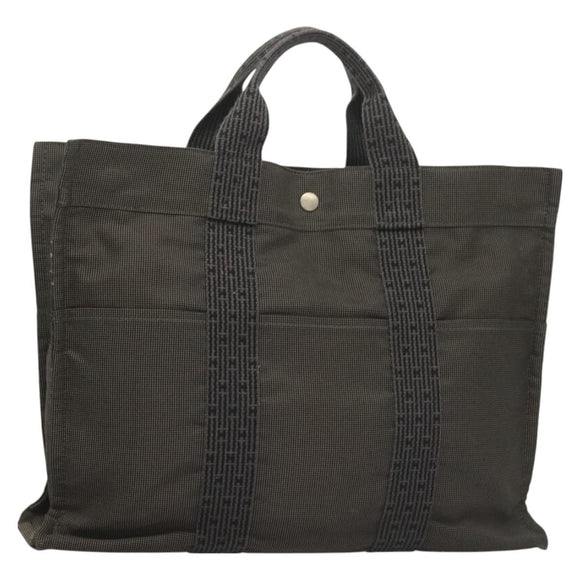 HERMES Her Line MM Hand Bag Canvas Gray Auth 129004
