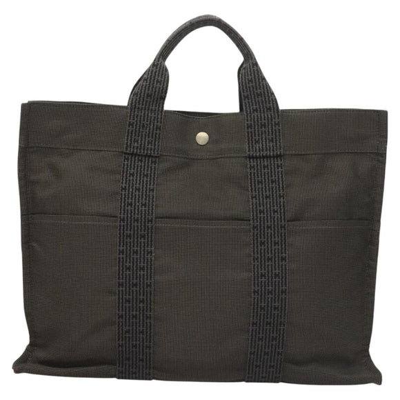 HERMES Her Line MM Hand Bag Canvas Gray Auth 129004