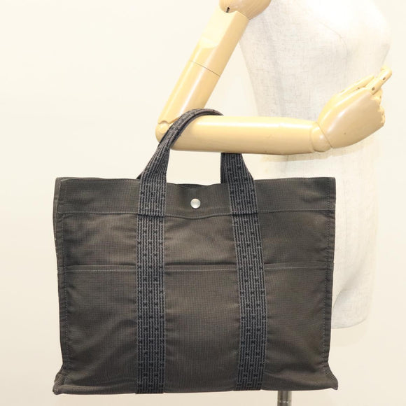 HERMES Her Line MM Hand Bag Canvas Gray Auth 129004