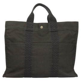 HERMES Her Line MM Hand Bag Canvas Gray Auth 129004 - 0