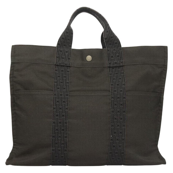 HERMES Her Line MM Hand Bag Canvas Gray Auth 129004