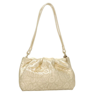BALLY Shoulder Bag Leather Champagne Gold Auth 129006