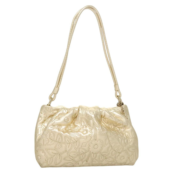 BALLY Shoulder Bag Leather Champagne Gold Auth 129006
