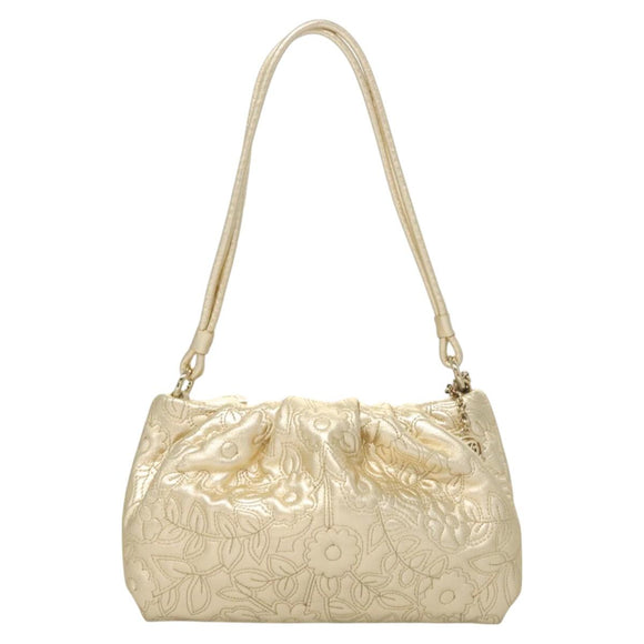 BALLY Shoulder Bag Leather Champagne Gold Auth 129006