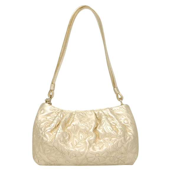 BALLY Shoulder Bag Leather Champagne Gold Auth 129006