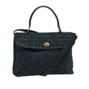 BALLY Hand Bag Suede Leather 2way Blue Gold Auth 129007-1