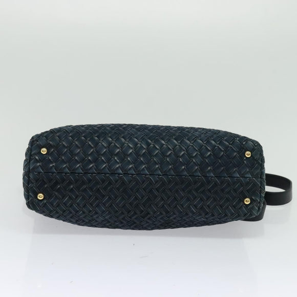 BALLY Hand Bag Suede Leather 2way Blue Gold Auth 129007