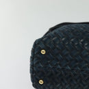 BALLY Hand Bag Suede Leather 2way Blue Gold Auth 129007-15