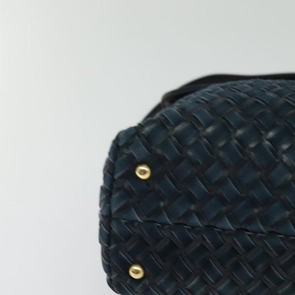 BALLY Hand Bag Suede Leather 2way Blue Gold Auth 129007