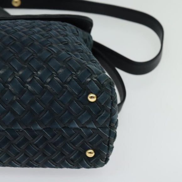 BALLY Hand Bag Suede Leather 2way Blue Gold Auth 129007