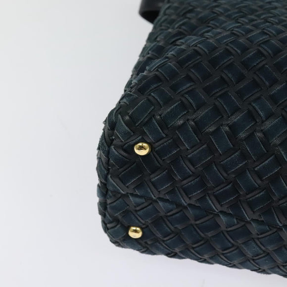 BALLY Hand Bag Suede Leather 2way Blue Gold Auth 129007