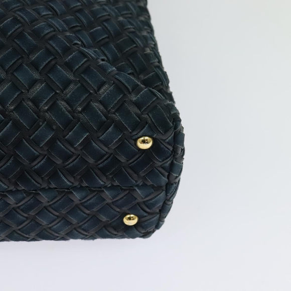 BALLY Hand Bag Suede Leather 2way Blue Gold Auth 129007