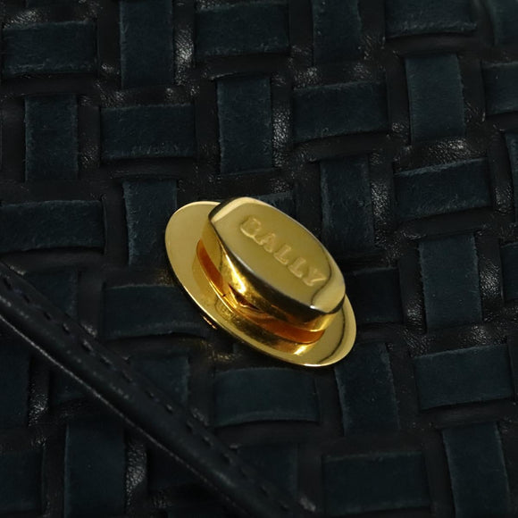 BALLY Hand Bag Suede Leather 2way Blue Gold Auth 129007