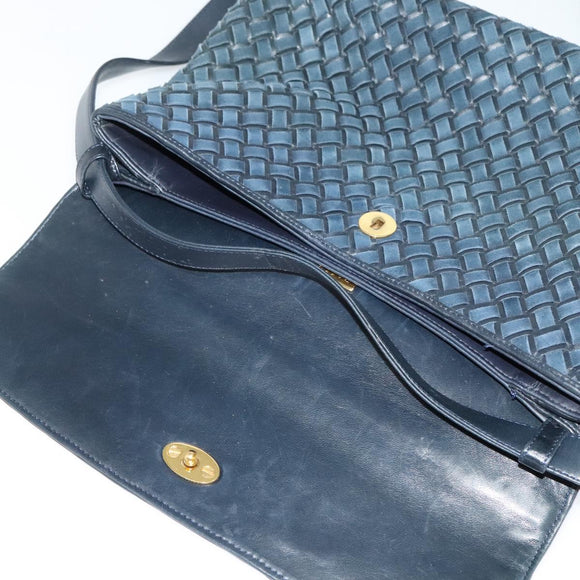 BALLY Hand Bag Suede Leather 2way Blue Gold Auth 129007