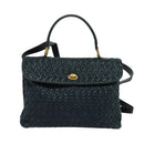 BALLY Hand Bag Suede Leather 2way Blue Gold Auth 129007-13