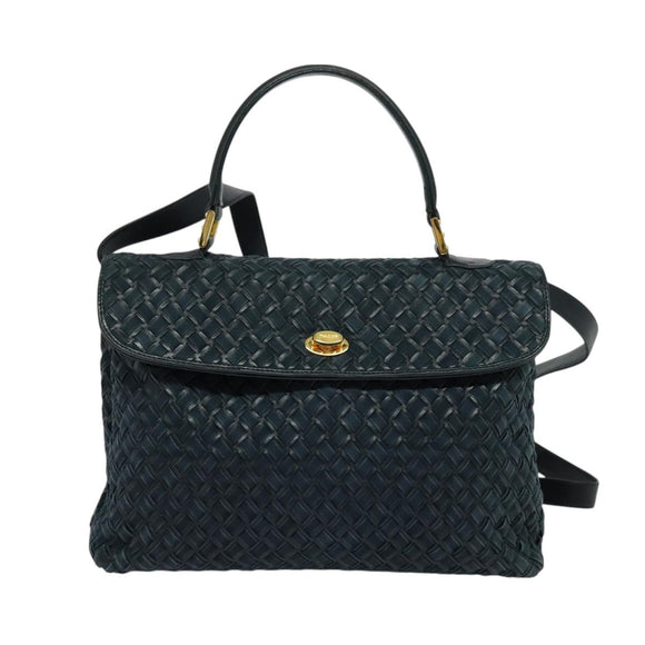 BALLY Hand Bag Suede Leather 2way Blue Gold Auth 129007