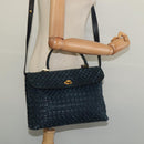 BALLY Hand Bag Suede Leather 2way Blue Gold Auth 129007-24