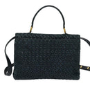 BALLY Hand Bag Suede Leather 2way Blue Gold Auth 129007-2