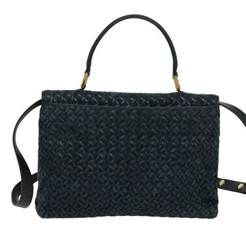 BALLY Hand Bag Suede Leather 2way Blue Gold Auth 129007 - 0