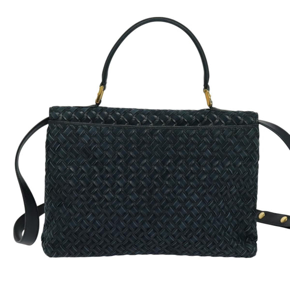 BALLY Hand Bag Suede Leather 2way Blue Gold Auth 129007