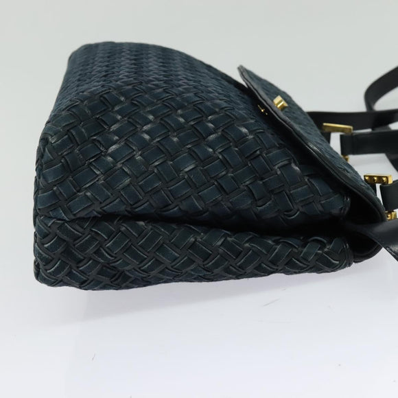 BALLY Hand Bag Suede Leather 2way Blue Gold Auth 129007