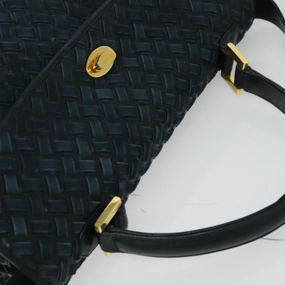 BALLY Hand Bag Suede Leather 2way Blue Gold Auth 129007