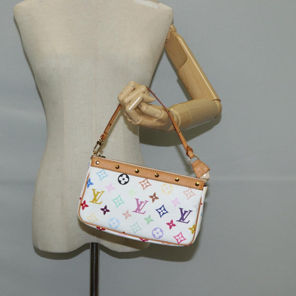 LOUIS VUITTON Multicolor Pochette Accessoires Pouch White M92649 LV Auth 129011V