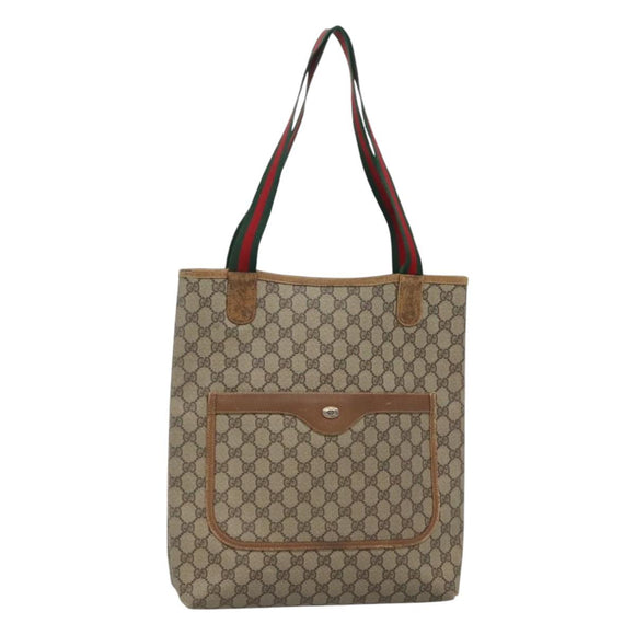 GUCCI GG Supreme Web Sherry Line Tote Bag PVC Beige Red 40 02 003 Auth 129047