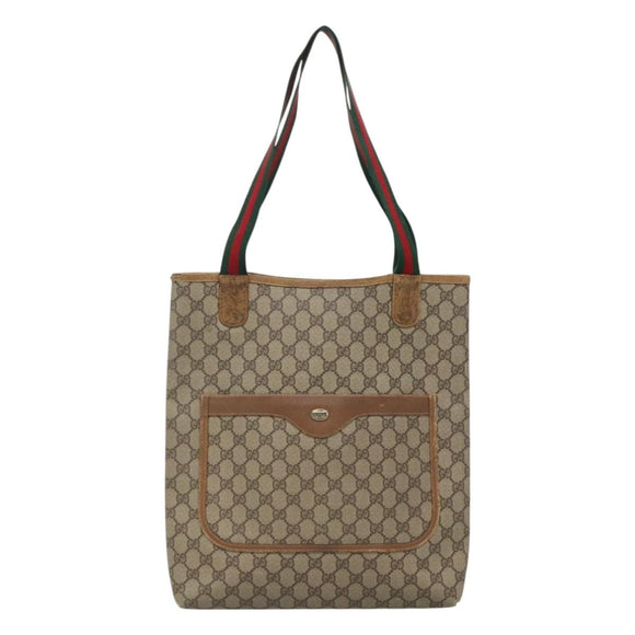 GUCCI GG Supreme Web Sherry Line Tote Bag PVC Beige Red 40 02 003 Auth 129047