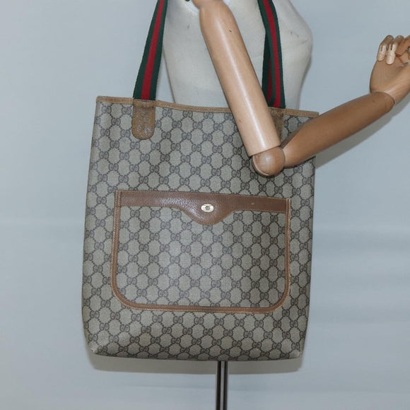 GUCCI GG Supreme Web Sherry Line Tote Bag PVC Beige Red 40 02 003 Auth 129047