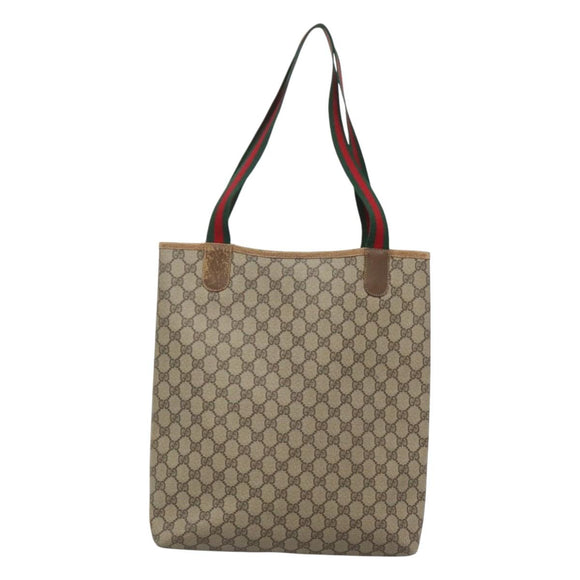GUCCI GG Supreme Web Sherry Line Tote Bag PVC Beige Red 40 02 003 Auth 129047