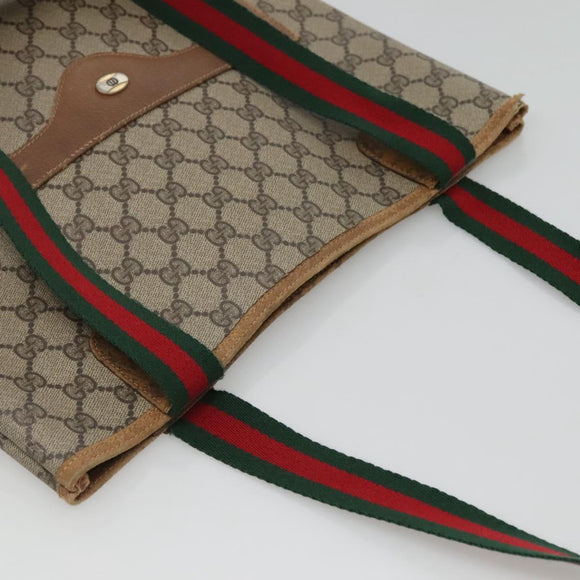 GUCCI GG Supreme Web Sherry Line Tote Bag PVC Beige Red 40 02 003 Auth 129047
