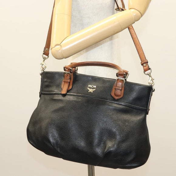 MCM Vicetos Logogram Hand Bag Leather 2way Black Auth 129065