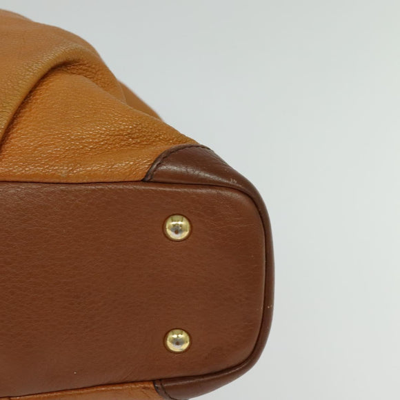 MCM Hand Bag Leather 2way Brown Gold Auth 129082