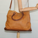 MCM Hand Bag Leather 2way Brown Gold Auth 129082-22