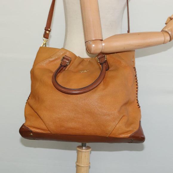 MCM Hand Bag Leather 2way Brown Gold Auth 129082