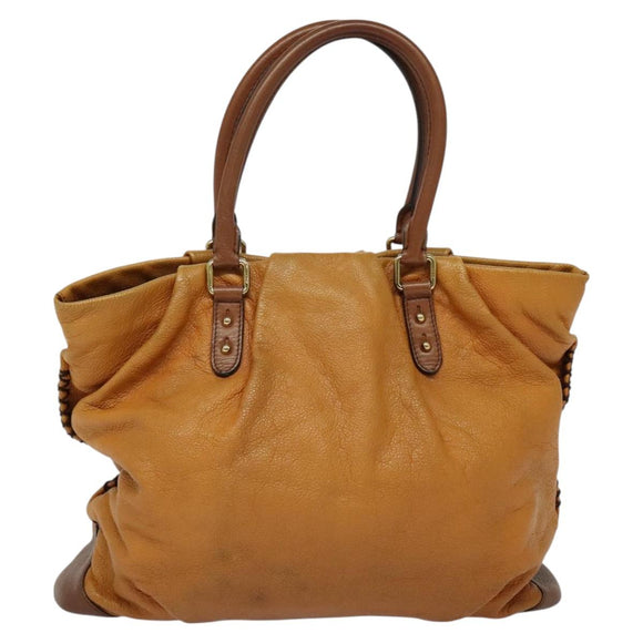 MCM Hand Bag Leather 2way Brown Gold Auth 129082