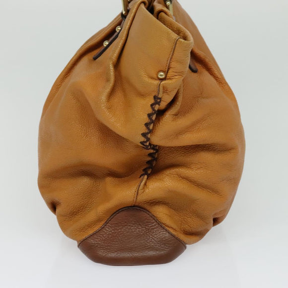 MCM Hand Bag Leather 2way Brown Gold Auth 129082