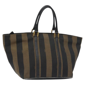 FENDI Pecan Canvas Hand Bag Brown Black gold Auth 129083
