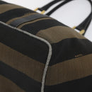 FENDI Pecan Canvas Hand Bag Brown Black gold Auth 129083-9