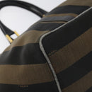 FENDI Pecan Canvas Hand Bag Brown Black gold Auth 129083-14