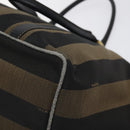 FENDI Pecan Canvas Hand Bag Brown Black gold Auth 129083-15