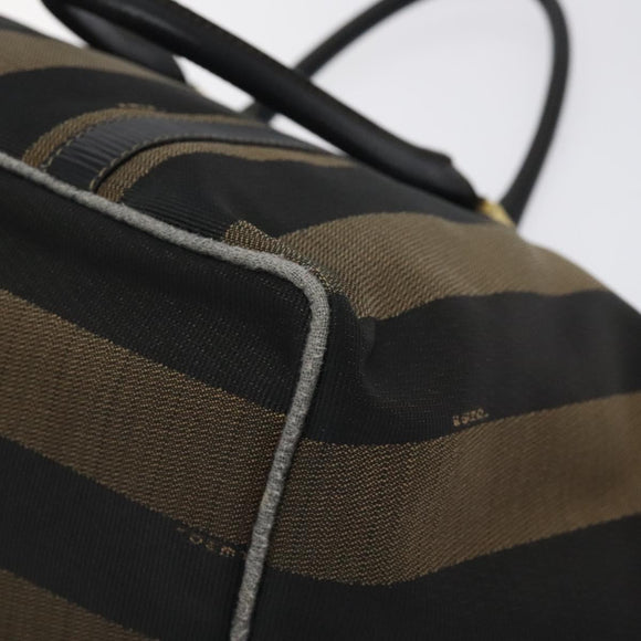 FENDI Pecan Canvas Hand Bag Brown Black gold Auth 129083