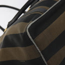 FENDI Pecan Canvas Hand Bag Brown Black gold Auth 129083-16
