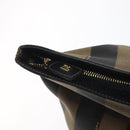 FENDI Pecan Canvas Hand Bag Brown Black gold Auth 129083-10