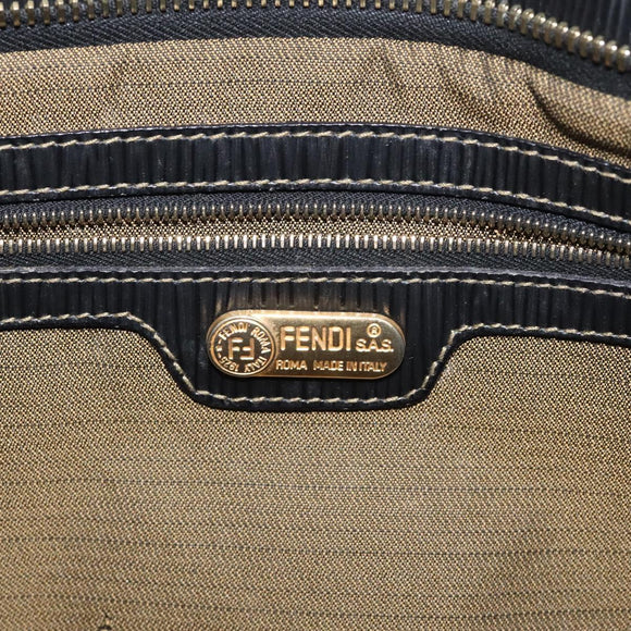 FENDI Pecan Canvas Hand Bag Brown Black gold Auth 129083