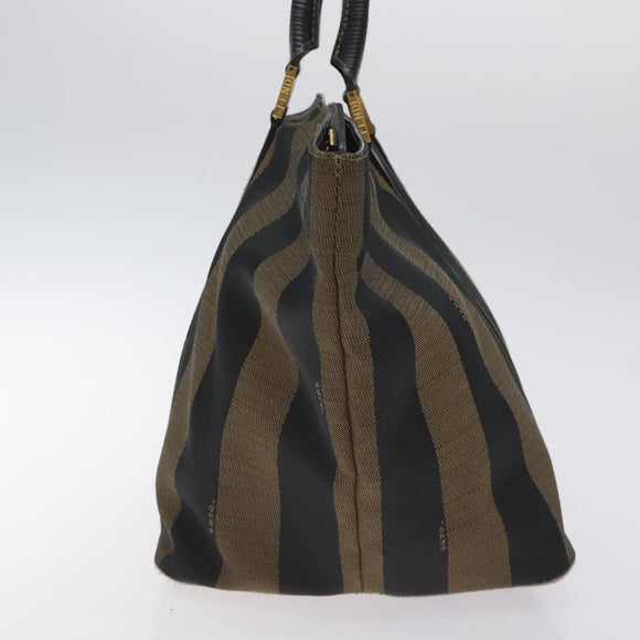 FENDI Pecan Canvas Hand Bag Brown Black gold Auth 129083