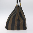 FENDI Pecan Canvas Hand Bag Brown Black gold Auth 129083-4