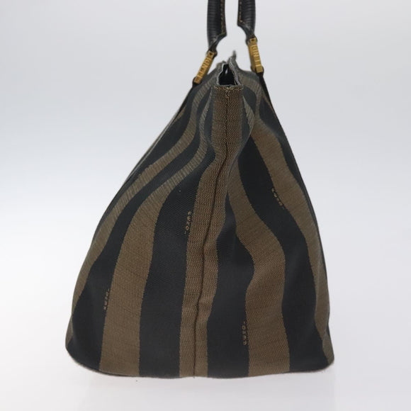 FENDI Pecan Canvas Hand Bag Brown Black gold Auth 129083